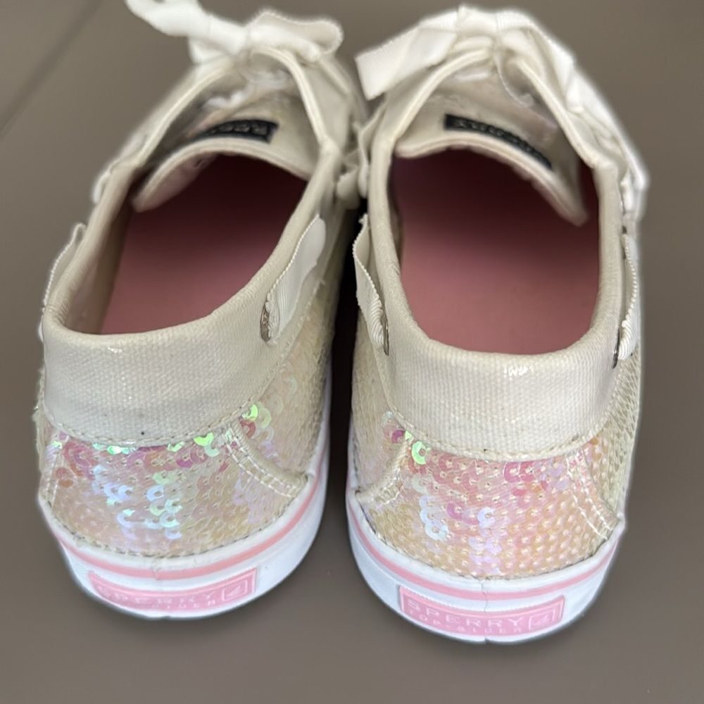 Sperry Top Sider Bahama Iridescent Sequin Pink White Boat Shoe. Size 11M. - Picture 7 of 10